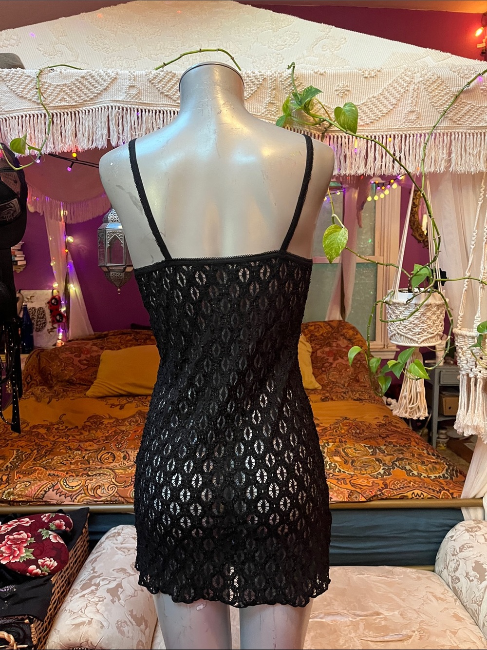 Vintage Y2K goth grunge lace up front sheer slip mini dress - Picture 4 of 4